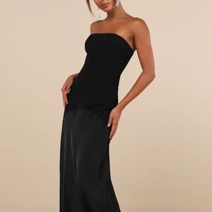 Lulu's Strapless Black Satin Gown